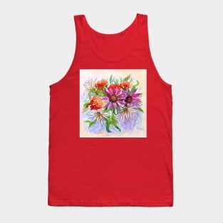 Echinacea and Daisy Watercolor Painting Tank Top